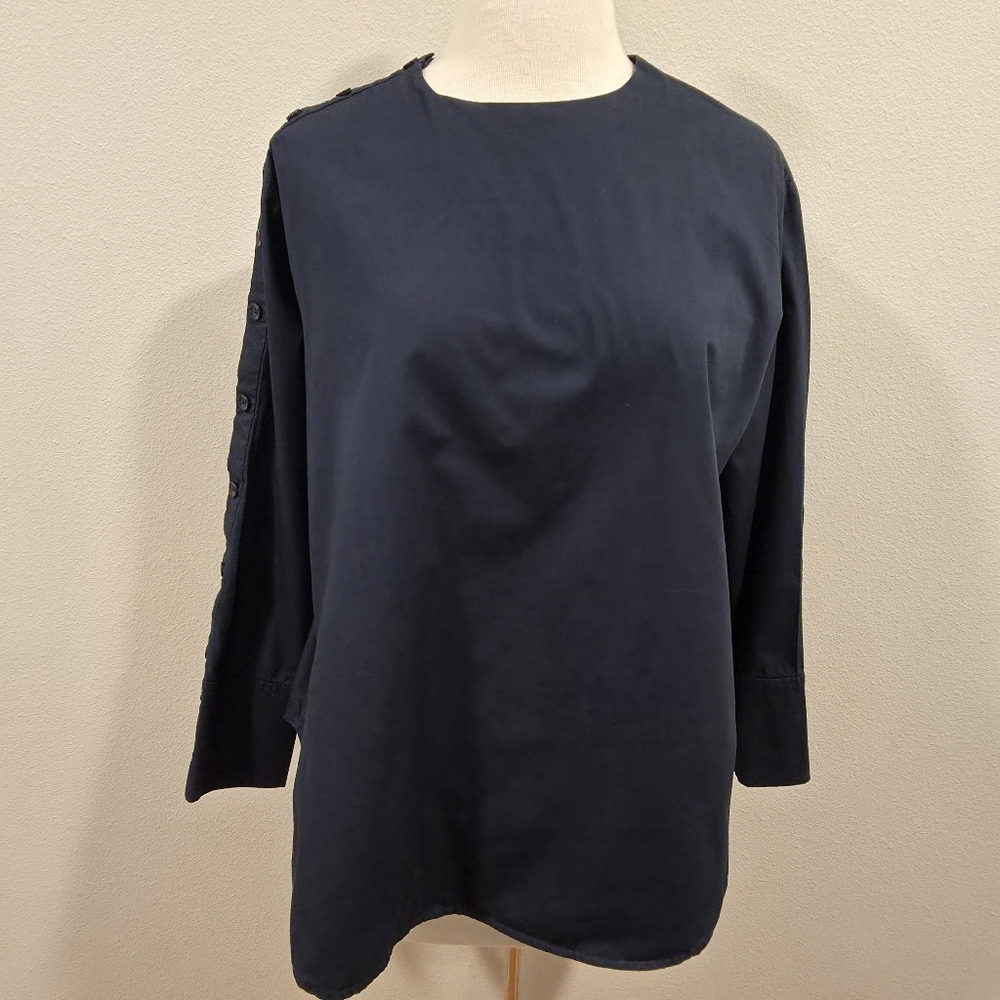 Roucha Black Cotton Buttoned Long Sleeve Top